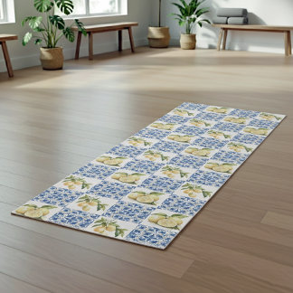 Tapete De Yoga Blue Tile French Country Lemon Pattern