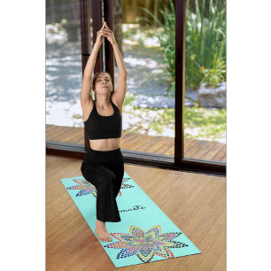 Tapete De Yoga Blue Turquoise Floral Mandala Yoga Mat