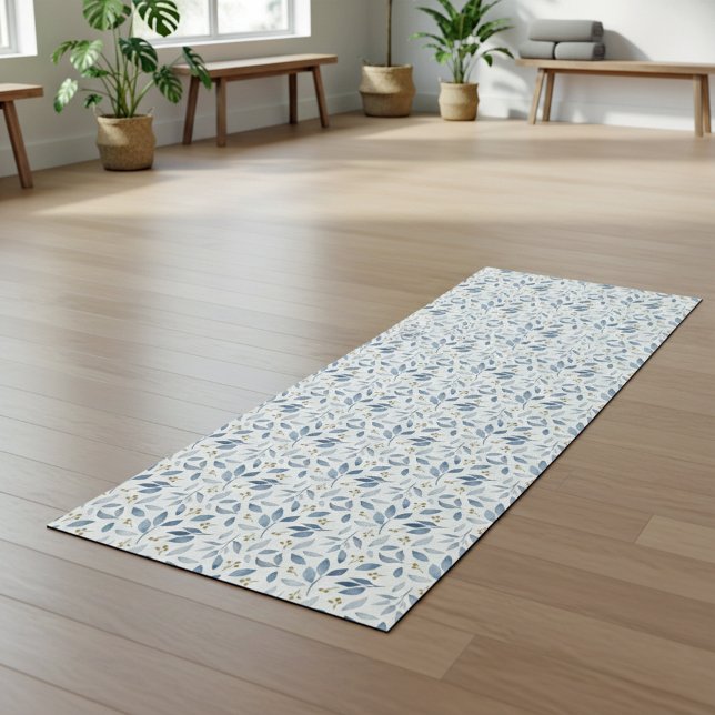 Tapete De Yoga Blue Watercolor Botanical Pattern  (Criador carregado)