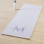 Tapete De Yoga Blue & White Stripes Monogram Name<br><div class="desc">Bring elegance and personality to your practice with this feminine personalised yoga mat. Featuring a soft blue and white striped background, the design is customised with your monogram initial and name in a fancy script font, creating a timeless, graceful look that stands out beautifully. Perfect for yoga, pilates, stretching, or...</div>