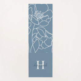 Tapete De Yoga Blue Wildflower Watercolor Custom Monogram Name