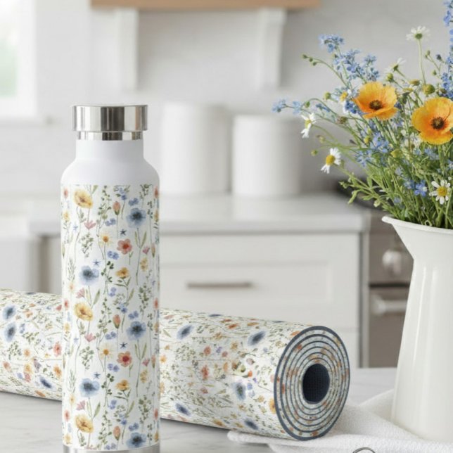 Tapete De Yoga Blue Yellow Pink Floral Wildflower (Criador carregado)