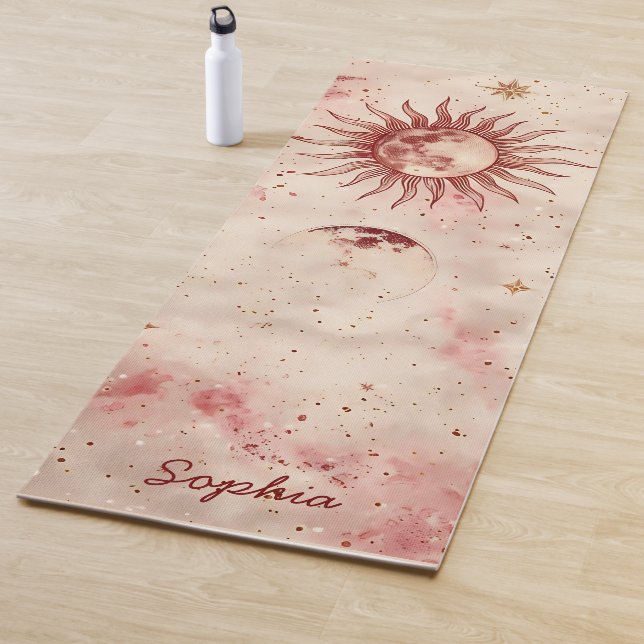 Tapete De Yoga Blush Celestial Burgundy e Nome Personalizado Dour (In Situ)