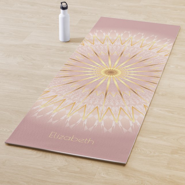 Tapete De Yoga Blush Dourado Mandala Seu Nome Yoga Mat (In Situ)