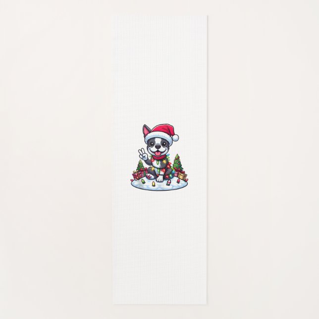 Tapete De Yoga Boas-Mãos Boston Terrier Natal Luzes Mulheres (Frente)