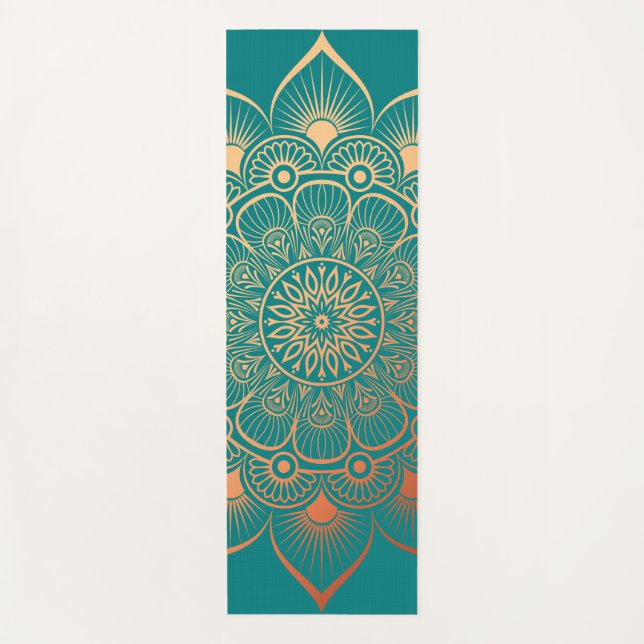 Tapete De Yoga Bohemian Turquoise Peach Mandala Yoga Mat (Frente)
