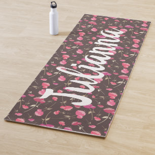 Tapete De Yoga Boho Chic Floral Pink Brown Personalizado