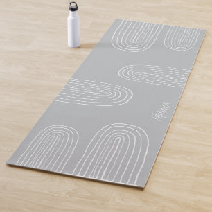 Tapete De Yoga Boho Cinza Meio século Arco-Íris Chic Monograma