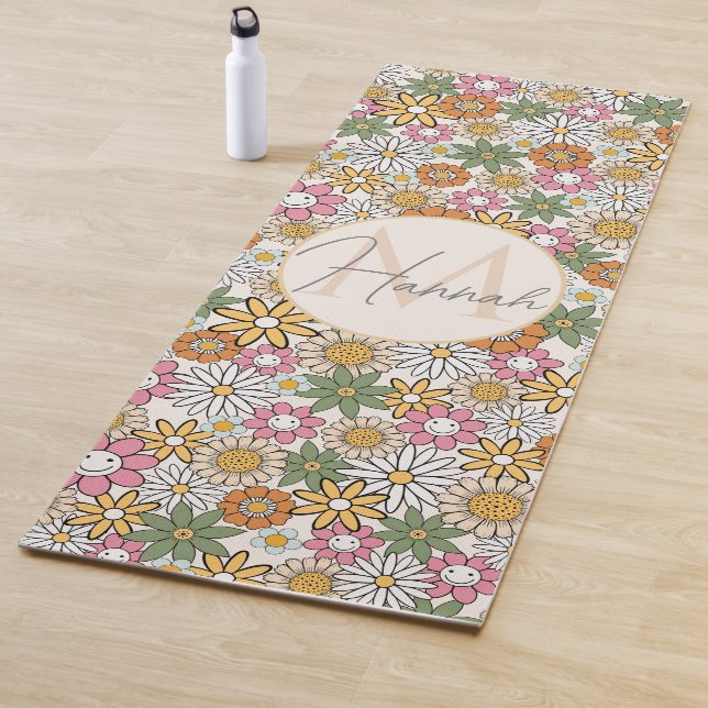 Tapete De Yoga Boho Daisy Flowers 70s Groovy Floral (In Situ)