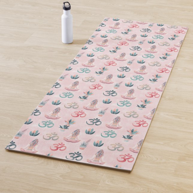 Tapete De Yoga Boho Design- Frau mit Dreadlocks- Meditation- OM (In Situ)