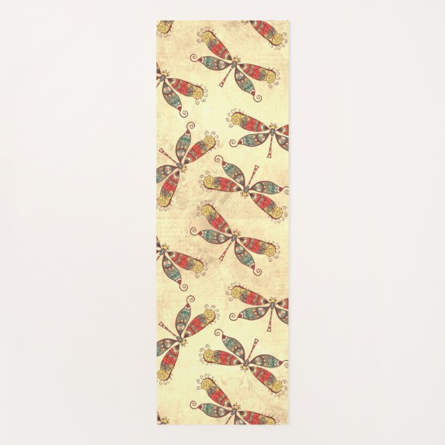 Tapete De Yoga Boho Dragonflies na Sepia (Frente)