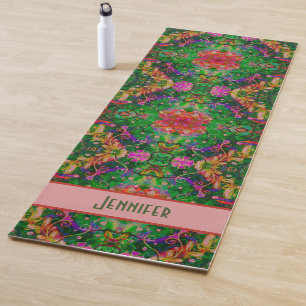 Tapete De Yoga Boho Floral Green Abstrato Bonito Inspirivência
