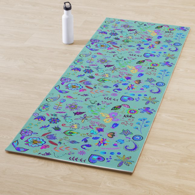Tapete De Yoga Boho Flower Doodles Reversible (In Situ)