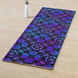 Tapete De Yoga Boho Hippie Azul Roxo Padrão Groovy Retro