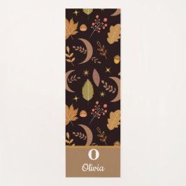 Tapete De Yoga Boho Moon com folhas de outono monograma