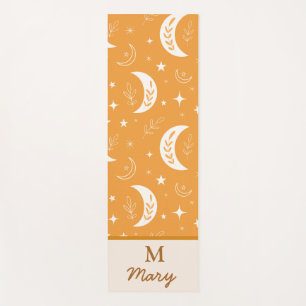Tapete De Yoga Boho Moon Pattern on Orange Monogrammed