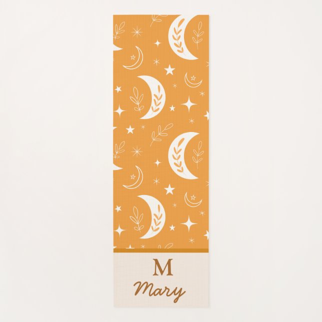 Tapete De Yoga Boho Moon Pattern on Orange Monogrammed (Frente)