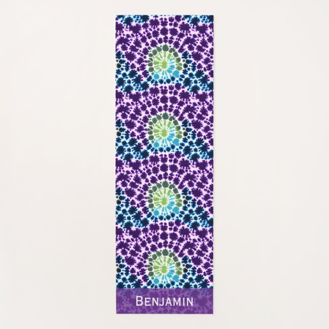 Tapete De Yoga Boho Purple Green Turquoise Tie-Dye Padrão (Frente)