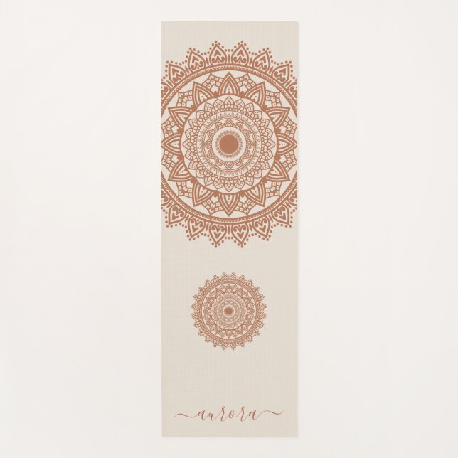 Tapete De Yoga Boho Terracotta Mandala sobre o nome personalizado (Frente)
