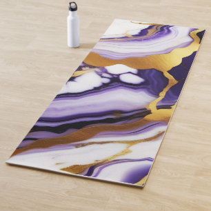 Tapete De Yoga Bold Trendy, mármore Dourado amarelo púrpura