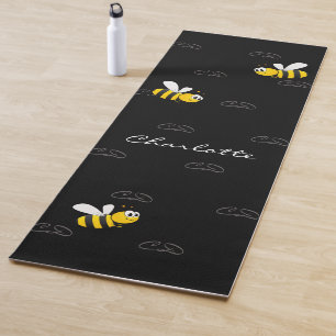 Tapete De Yoga Bombus brancos negros e felizes monograma de humor