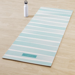 Tapete De Yoga Bonito faixas azuis claras simples personalizadas