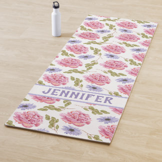 Tapete De Yoga Bonito Jardim Floral Púrpura, Rosa,
