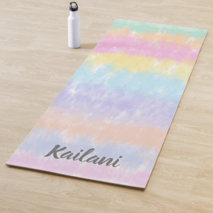 Tapete De Yoga Bonito Pastel Rainbow Tie Dye Stripe Name