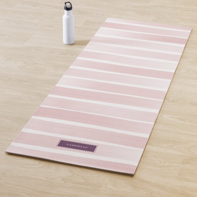 Tapete De Yoga Bonito Personalização de faixas de aquarela rosa (In Situ)