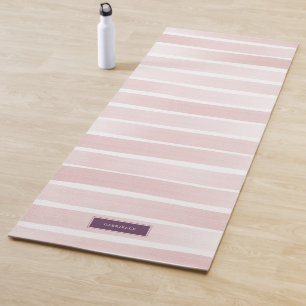 Tapete De Yoga Bonito personalizado com faixas de aquarela rosa