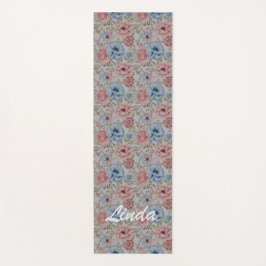 Tapete De Yoga Bonito Rosa E Azul FlorAL
