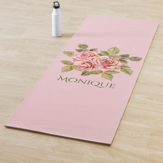 Tapete De Yoga Bonito Rosas Rosa Vintage Personalizadas