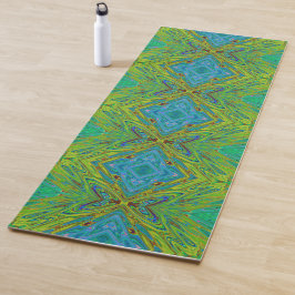 Tapete De Yoga Borboleta Abstrata Chartreuse e Azul Trippy