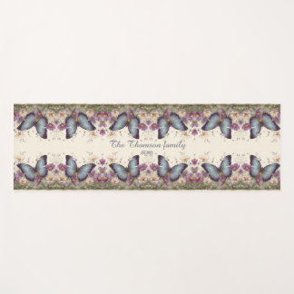 Tapete De Yoga Borboleta Azul Vintage e Floral para Família