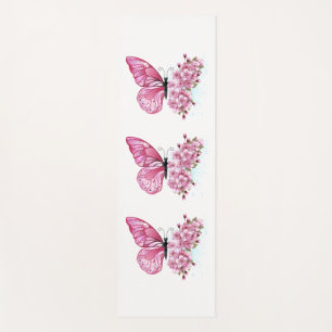 Tapete De Yoga Borboleta Flor com Sakura Rosa