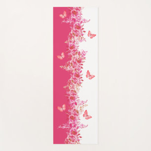 Tapete De Yoga Borboleta Floral Rosa
