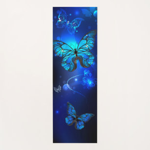 Tapete De Yoga Borboleta Morpho no Fundo Escuro