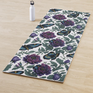 Tapete De Yoga Borboletas florais magenta roxo vintage 