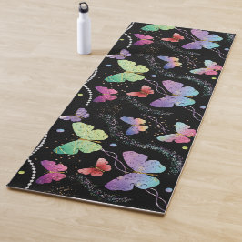 Tapete De Yoga Borboletas Roxas e Azuis Brilhantes