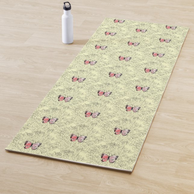 Tapete De Yoga Borboletas voadoras Yoga Mat com Rosas (In Situ)