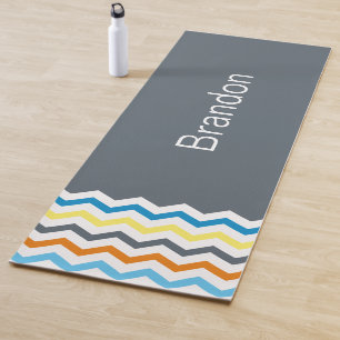 Tapete De Yoga Boys Chevron Cinza Azul Padrão Laranja Personaliza