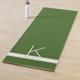 Tapete De Yoga Branco Verde-Inicial Personalizado Simples
