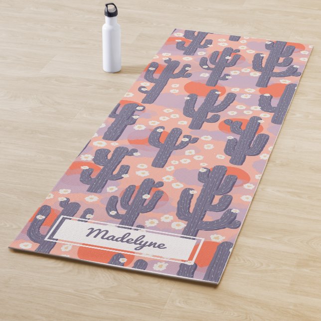 Tapete De Yoga Cactus Desert Sun Botanical Floral Personalizado (In Situ)