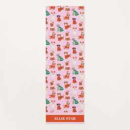Tapete De Yoga Cães de Natal Rosa Personalizados Menina