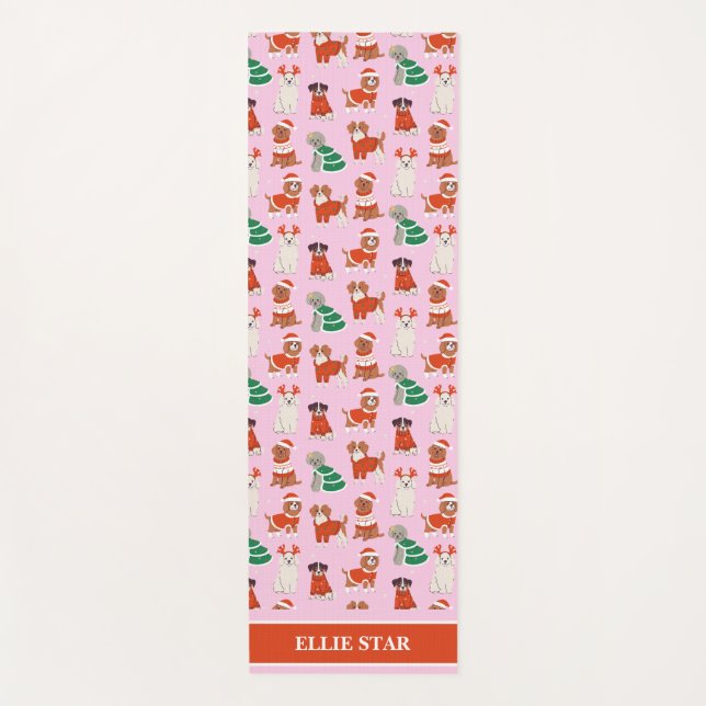 Tapete De Yoga Cães de Natal Rosa Personalizados Menina (Frente)