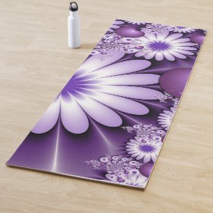 Tapete De Yoga Cair no Amor Flores e Corações Abstratos Fractal