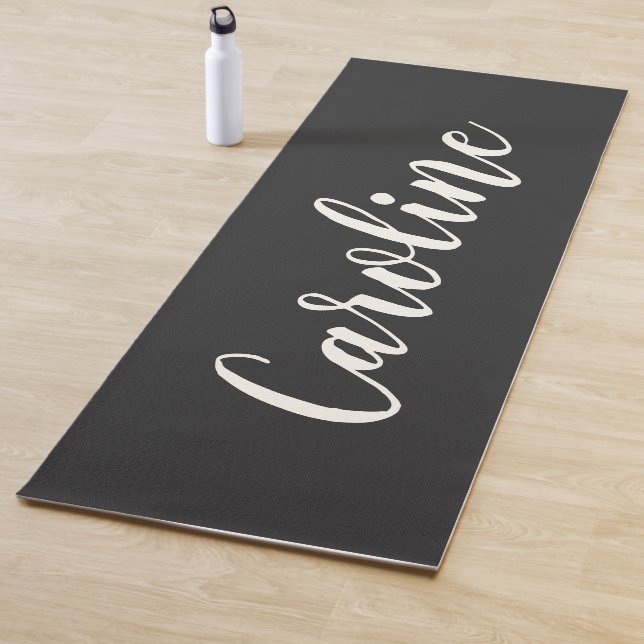 Tapete De Yoga Caligrafia Chic Black Simples Personalizada  (In Situ)