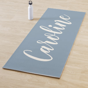 Tapete De Yoga Caligrafia Minimalista Personalizada em Azul Empoe