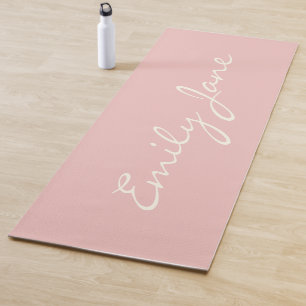 Tapete De Yoga Caligrafia Moderna Minimalista Nome Rosa Bege