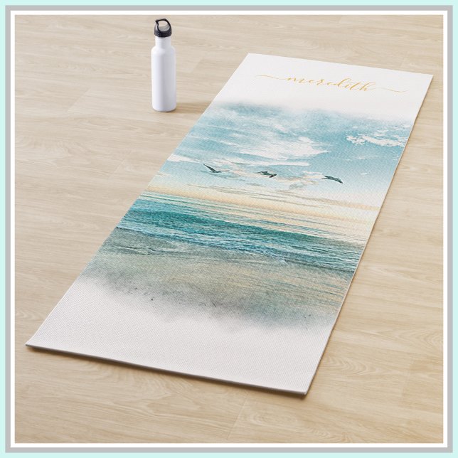 Tapete De Yoga Calm Peaceful Ocean Seashore Sun Name (Criador carregado)
